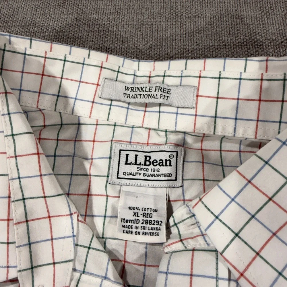 LL‎ Bean Button Down Shirt Mens XL White Tattersall Check Good Wrinkle Free